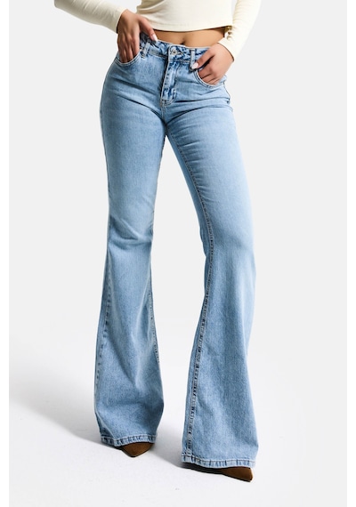 Itsbasic Kadın Ice 4s6-3 Mid Rise Flare Fit Esnek Kumaş Denim Jean Buz Mavi