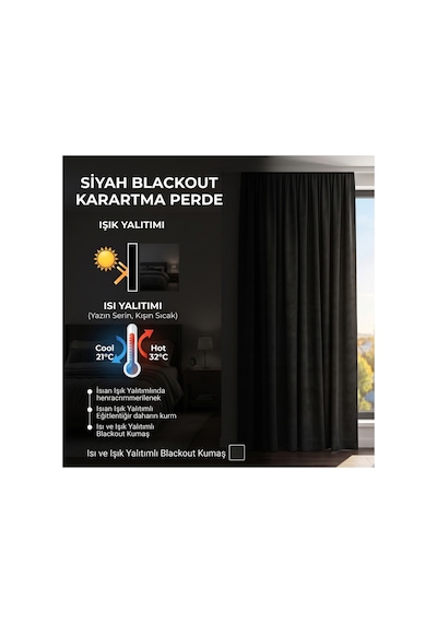 Karesi Siyah-antrasit Renk Işık Geçirmez Pilesiz Blackout Fon Perde Tam Karanlık,şık Tasarım Bağlama Kuşağı Birikte