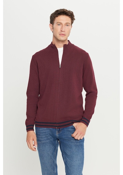 AC&Co / Altınyıldız Classics Erkek Bordo Pamuklu Standart Fit Normal Kesim Dik Yaka Triko Ceket Bordo