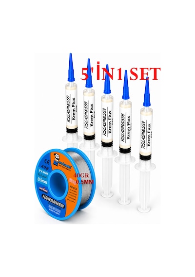 Rslasm8559 Krem Flux 5 Cc 5 Lü Set +mech 40 G 0,5 Mm Lehim Teli Elektronik Lehimleme Seti Tk51