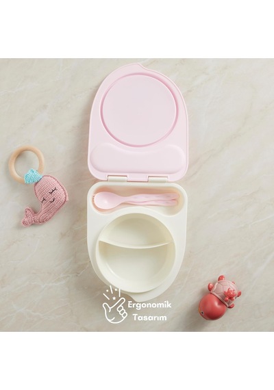 Flybee Gezgin Çocuk Taşınabilir Beslenme Kabı, Bebek Mama Kabı, Çatal & Kaşık Seti - Tilki Pembe Tilki Genel