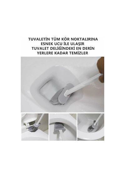 2 Adet Beyaz Silikon Tuvalet Fırçası Bükülebilir Pratik Silikon Wc Klozet Fırçası Beyaz