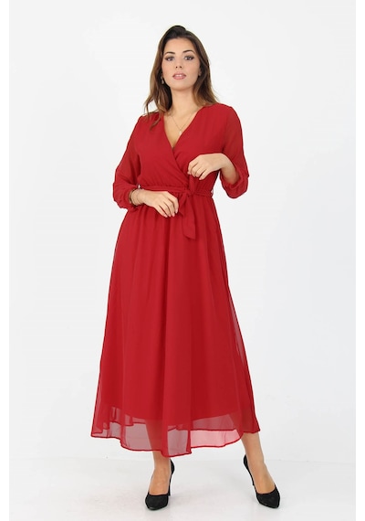Neşeli Butik Kadın Kruvaze Yaka Bağlama Detaylı Yeni Sezon Uzun Şifon Elbise Kts003 Kırmızı Neşeli Butik Kadın Kruvaze Yaka Bağlama Detaylı Yeni Sezon Uzun Şifon Elbise Kts003 Kırmızı