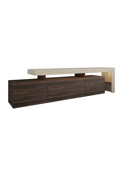 Beliz Modern Led Işıklı 3 Kapaklı, Raflı Tv Sehpası 192 Cm Traverten/ceviz