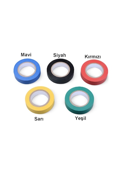 5 Adet Elektrik Bandı, Pvc İzole Bant, 0.13x18mm, 10 Metre Renkli , 600 V, 80 Derece,