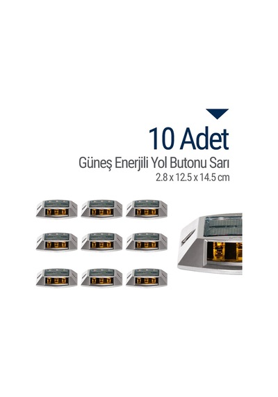 10'lu Set Sarı Solar Yol Butonu 3x3 Ledli