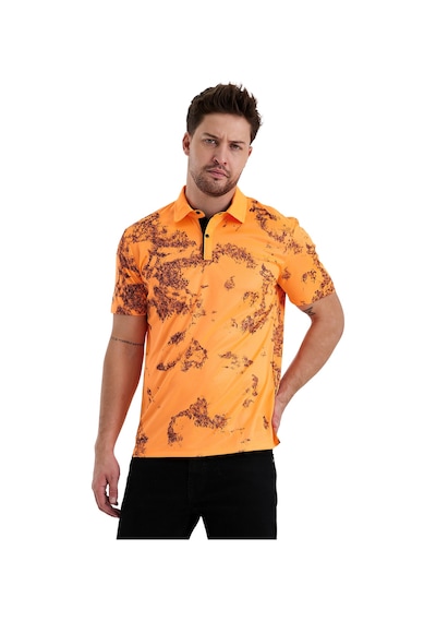 Gölge Desenli Spor Polo Yaka Erkek Kısa Kol Tişört Oranj