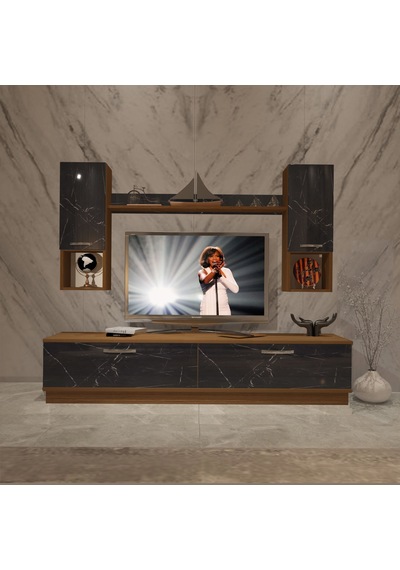 Decoraktiv Eko 5dab Mdf Std Tv Ünitesi Tv Sehpası Ceviz - Siyah Mermer