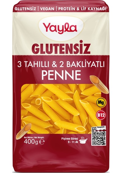 Yayla Glutensiz 3 Tahıllı Ve 2 Bakliyatlı Penne Makarna 400 G