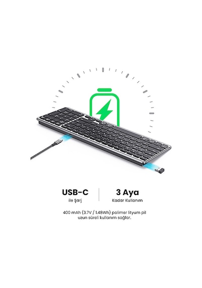 Ugreen Kablosuz Ultra İnce Sessiz Bluetooth İngilizce Klavye