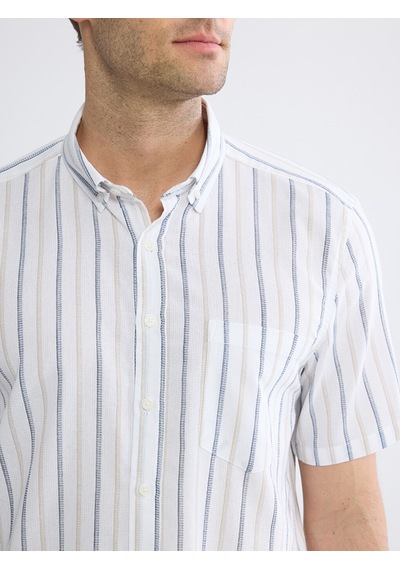 Lcwaıkıkı Classic Bej Regular Fit Çizgili Erkek Gömlek