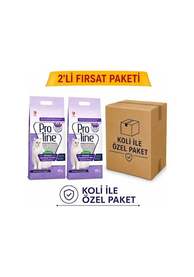Proline Bentonit Lavanta Kokulu Kedi Kumu 10 Lt 2 Özel Koli Paket