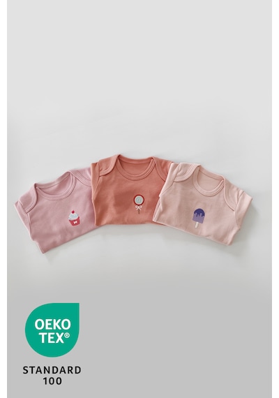 Luppinos Candy 3lü %100 Pamuk Nakışlı Uzun Kol Bebek Body Set Açık Pembe - Krem