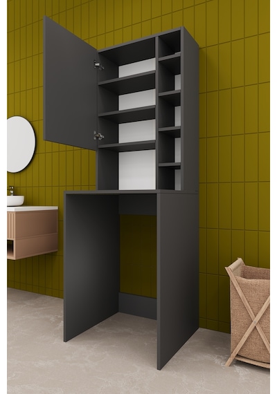 Asra Trend Çamaşır Makinesi Üstü Banyo Dolabı BD-02 %100 MDF Kapaklı Organizer Raf Antrasit Asra Trend Çamaşır Makinesi Üstü Banyo Dolabı BD-02 %100 MDF Kapaklı Organizer Raf Antrasit