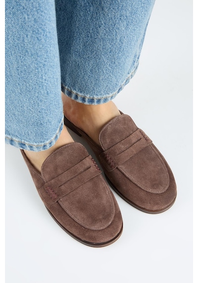 Manijero Linette Kadın Hakiki Deri Loafer Sabo Kahve Terlik