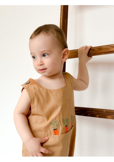 Miababy Nakışlı Yazlık Efil Tulum Kahverengi