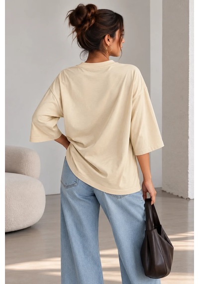Bb Butik Basic Kadın Oversize Modal Bluz Truvakar Kol Basic Lnc34 Açık Sarı