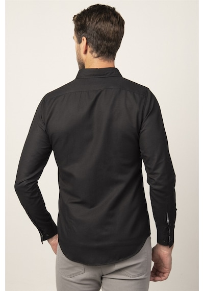 Tudors Slim Fit Dar Kesim Oxford Spor Erkek Gömlek-20619 Siyah