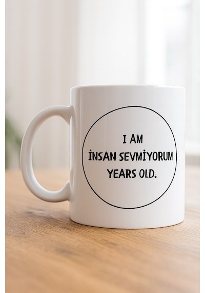 İnsan Sevmiyorum Yazılı Kupa Model 242 Minimal Tasarım Komik Mesajlı Seramik Kahve Kupası Çok Renkli