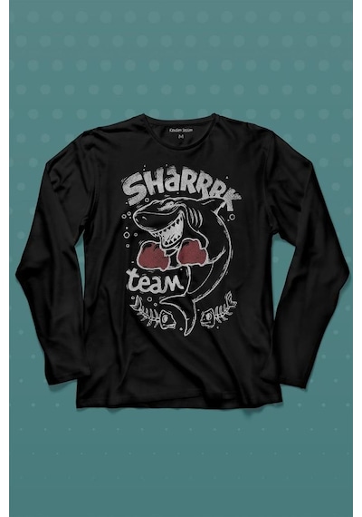 Shark Team Köpek Balığı Boks Fight Dövüşü Uzun Kollu Tişört Baskılı T-shirt 001