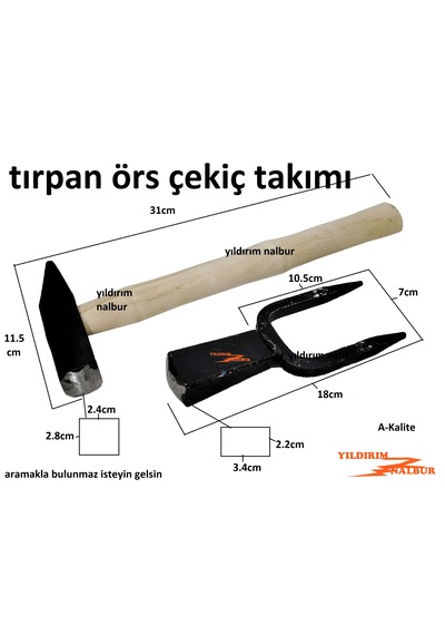 Tırpan Çekic Örs Takımı 2 Li Set Çekiçleme Tırpan Dövme Çekici Ör