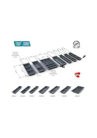 Mesan Traybond Üç Bölme Antrasit Gri Kaşıklık 107mm 105-83-03-309 Çok Renkli