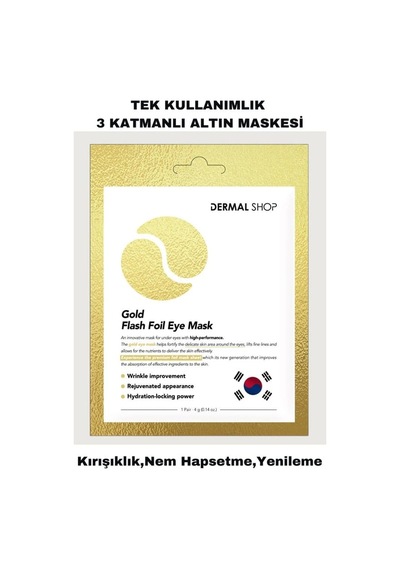 Dermal Gold Flash Foil Tek Kullanımlık 3 Katmanlı Göz Maskesi 4 G 8'li Paket