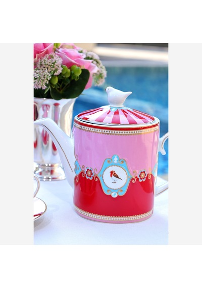 Kırmızı Pembe Porselen Demlik 1300 Ml