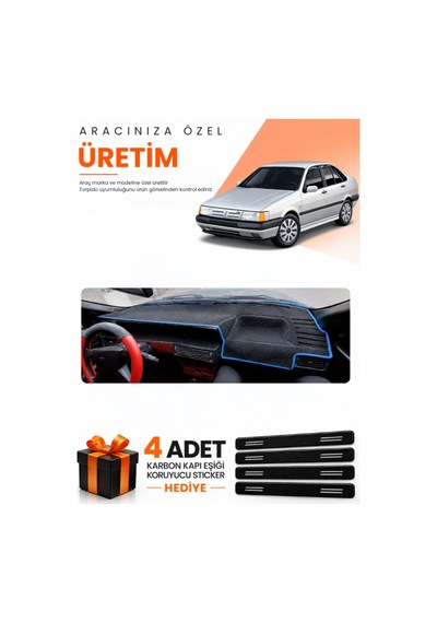Fıat Tempra 1992-1997 Analog Konsol Uyumlu Torpido Koruma Örtüsü Oto Kılıfı - Siyah Mavi