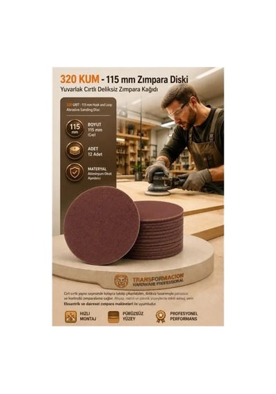 12 Adet 320 Kum Yuvarlak Cırtlı Zımpara Diski 115 Mm Deliksiz Zımpara Kağıdı 723220 Str-mn346