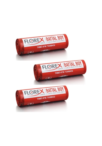 Florex Atık Çöp Poşeti Battal Baskılı Kırmızı 10 Yaprak 3 Rulo 72 x 95 CM