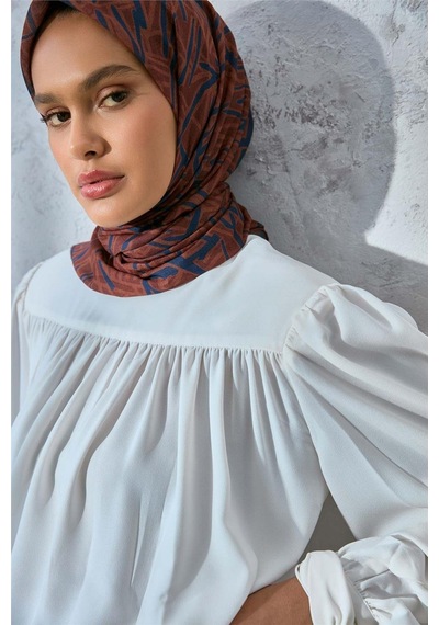 Silk Home Soft Pamuk Eşarp Kızıl Kahve Lacivert Taba Geometrik Desenli Hafif Dokulu 90x90 Çok Renkli