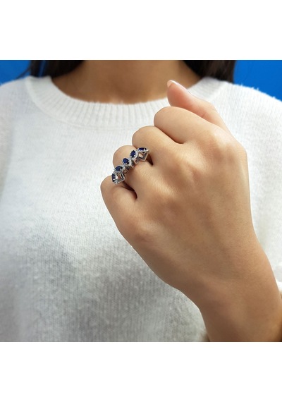 Lova Pırlantalı Markiz Safir Beş Taşlı Yüzük - 1020289
