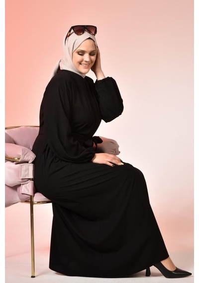 Kadin Buyuk Beden Tesettur Ferace Fermuarlı Yandan Baglamalı Kusaklı Ferace Elbise Oversize 001