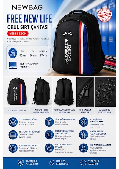 Newbag Free New Life Okul Sırt Çantası Yeni Sezon -Siyah