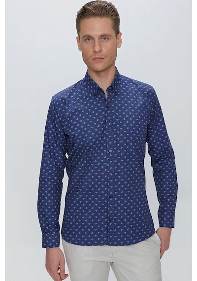 Efor G 1518 Slim Fit Lacivert Spor Gömlek Lacivert