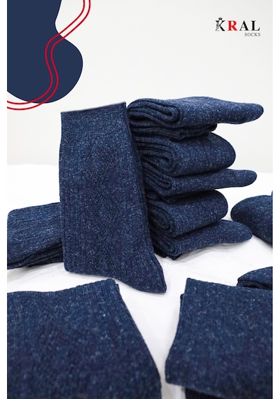 Kral Socks 12 Çift Kışlık Yün Çorap Lambswool Özel Kuzu Yünlü Kadınlar Için Termal Özellikli Çorap Lacivert