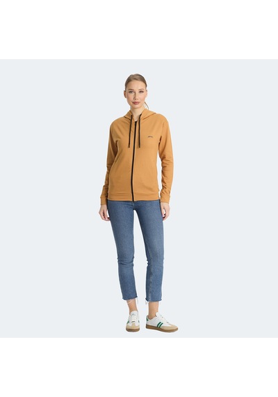 Slazenger KINET Kadın Fermuarlı Kapüşonlu Cepli Kiremit Sweatshirt