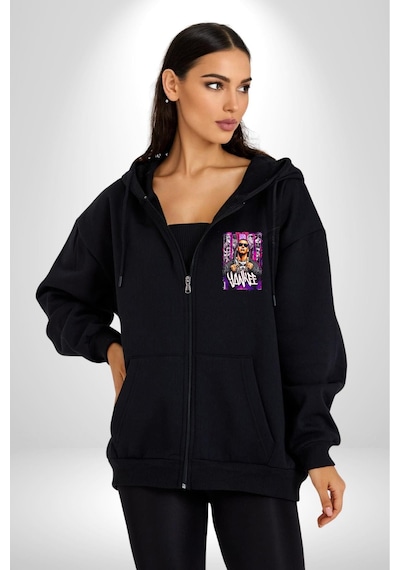 Angemiel Daddy Yankee Müzik Star Kadın Erkek Siyah Kapüşonlu Fermuarlı Baskılı Hırka Sweatshirt Siyah