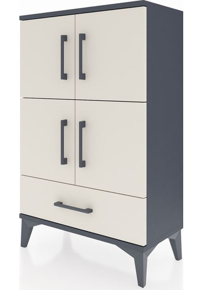 Arges Komodin 4 Raflı Tek Çekmeceli 4 Kapaklı 60x30x96 Antrasit-aytaşı Antrasit