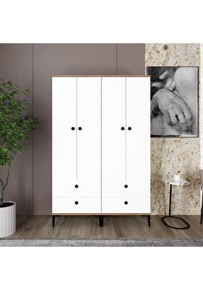 Kalender Dekor Silvia-1-1 Slv02, 4 Kapaklı, 4 Çekmeceli Gardırop