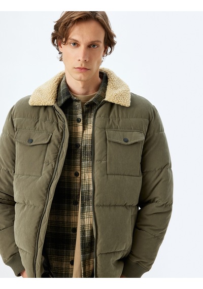 Koton Slim Fit Şişme Mont Peluş Yaka Detaylı Fermuarlı Haki 5wam20089hw Haki Koton Slim Fit Şişme Mont Peluş Yaka Detaylı Fermuarlı Haki 5wam20089hw Haki