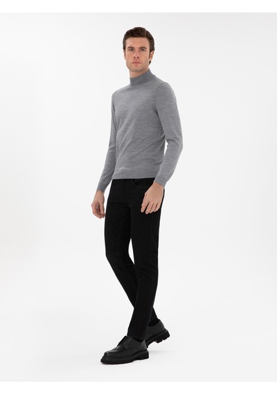 Cacharel Füme Slim Fit Yün Karışımlı Yarım Balıkçı Yaka Basic Triko Kazak Gri