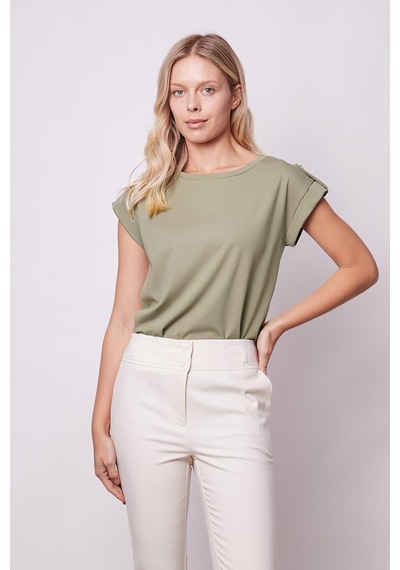 Jument Kadın Kaliteli Likrasız Span Kumaş Geniş Sıfır Yaka Duble Kollu Apoletli Düğmeli T-shirt Bluz-haki Haki Jument Kadın Kaliteli Likrasız Span Kumaş Geniş Sıfır Yaka Duble Kollu Apoletli Düğmeli T-shirt Bluz-haki Haki
