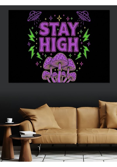 Ahşap Tablo Stay High Yazılı Modern İllüstrasyon