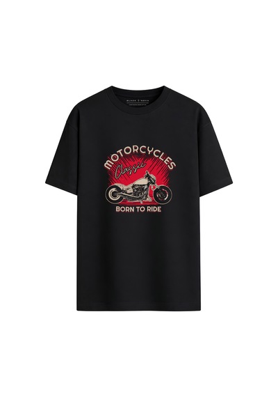 Black Nova Oversize Baskılı Unisex %100 Pamuk T-shirt Red Classic Siyah