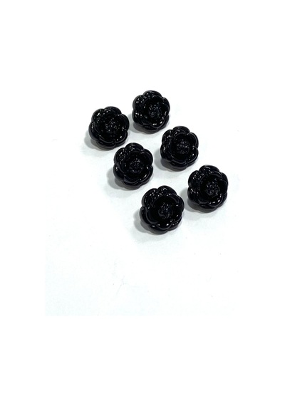 İtalyan Hırka Yelek Düğmesi / Gül Model / 6'lı Set / Siyah / 1.6 Cm / İgd1