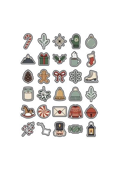 30 Adet Vintage Yılbaşı Temalı Sticker Seti - Laptop Defter Ajanda İçin Çok Renkli