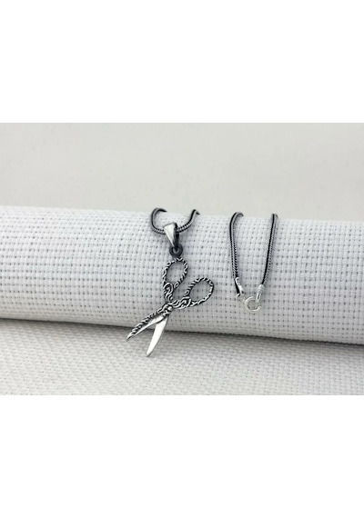 Takılingo 925 Ayar Gümüş Makas Tasarımlı El İşlemeli Erkek Kolye Gümüş