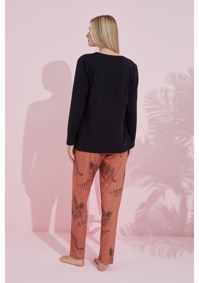 Siyah İnci Pamuklu Örme Pijama Takım 24240179 Siyah